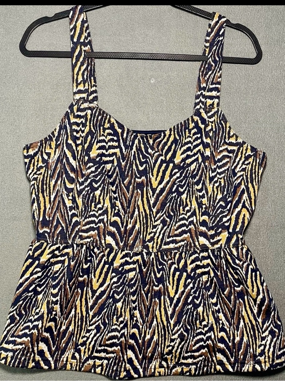 Anthropologie Tapestry Peplum Tank Large Navy Mustard Jacquard Top